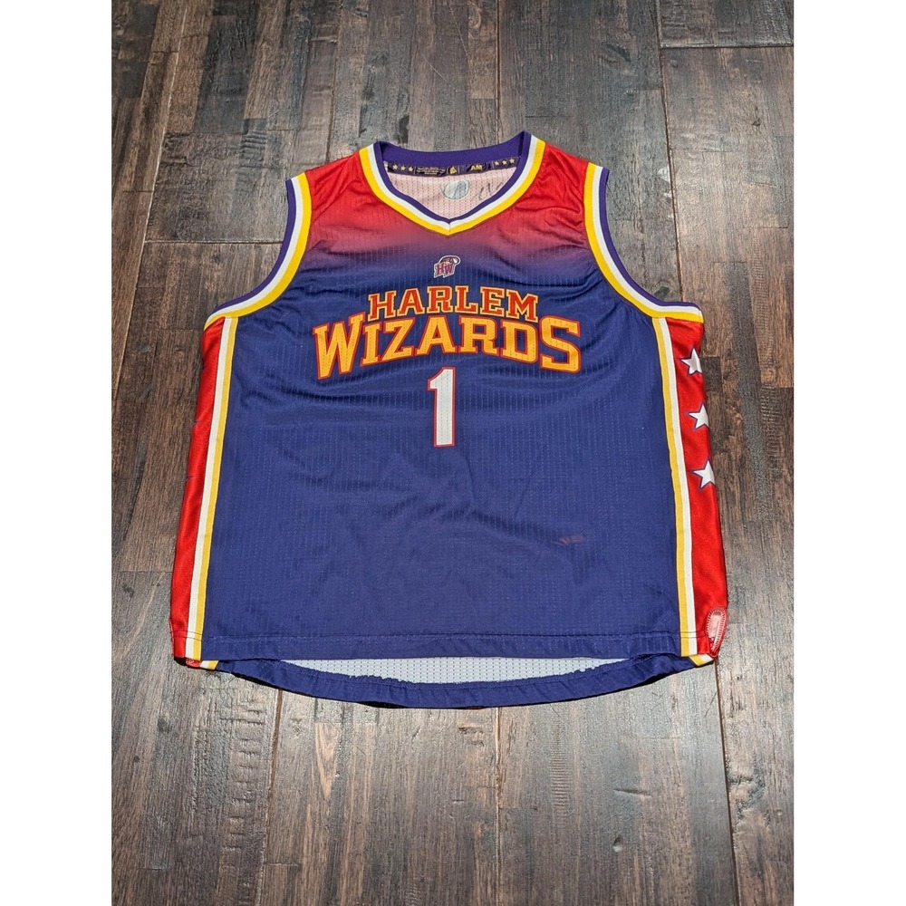 Harlem Wizards Jersey Mens Medium Purple Red Basketball Autographed Signed Mesh